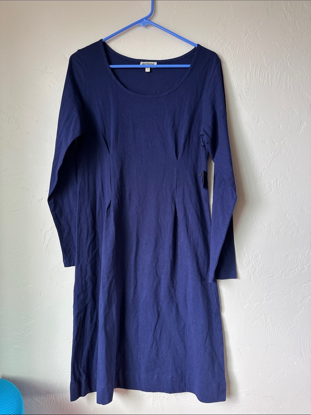 Petite Navy Long-Sleeve Scoop Neck Dress
